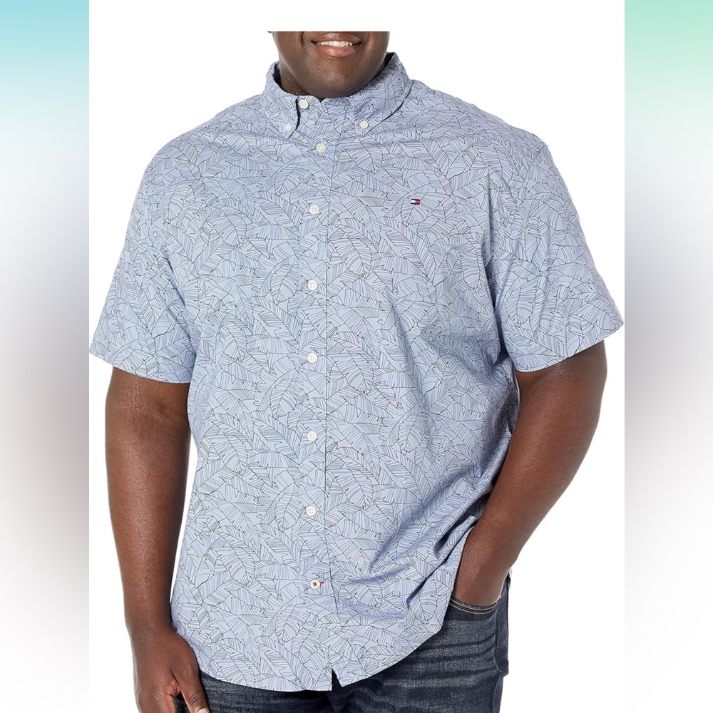 Tommy Hilfiger Men's Big Tall Short Sleeve Custom Fit Button Down Shirt -NWT 3XL